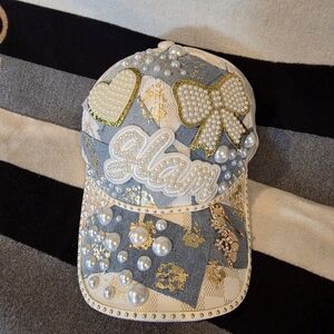Glam Kids Cap with Pearls and Gold Accents